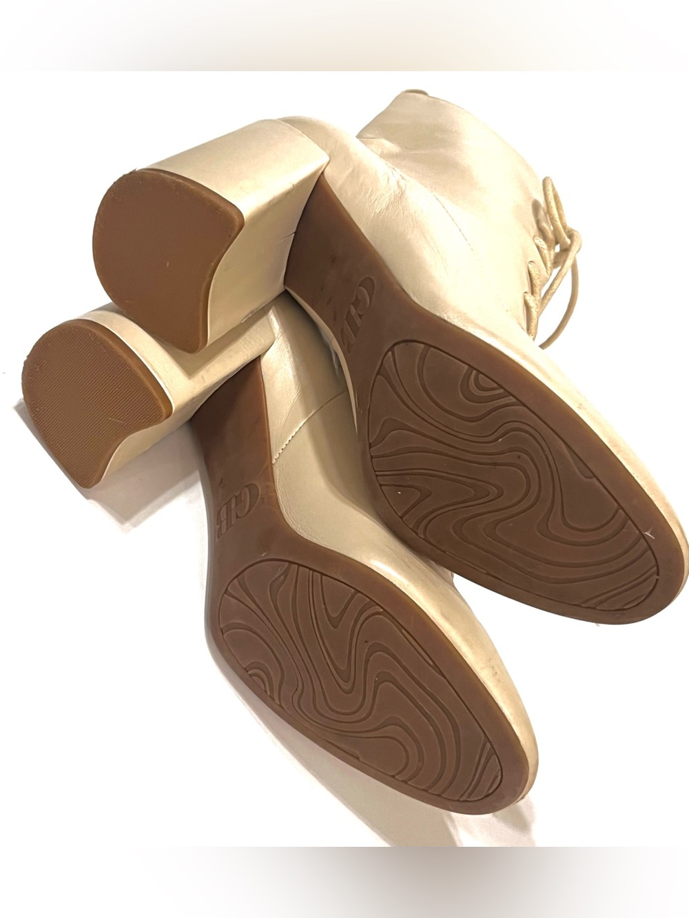 GB Gianni Bini Cream soft Leather Lace-Up Ankle Boots Side Zip Chunky Heel 8.5 - Picture 8 of 9